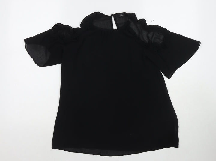 River Island Womens Black Polyester Basic Blouse Size 6 Round Neck - Cold Shoulder
