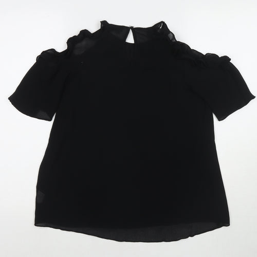 River Island Womens Black Polyester Basic Blouse Size 6 Round Neck - Cold Shoulder