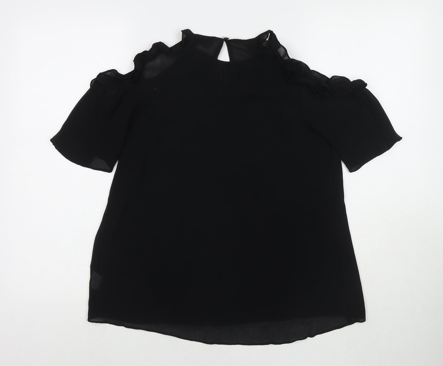 River Island Womens Black Polyester Basic Blouse Size 6 Round Neck - Cold Shoulder