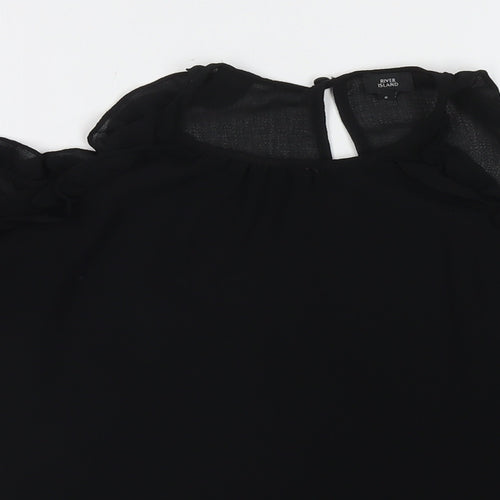 River Island Womens Black Polyester Basic Blouse Size 6 Round Neck - Cold Shoulder