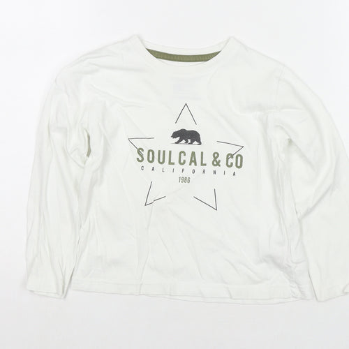 SoulCal&Co Boys White Cotton Basic T-Shirt Size 5-6 Years Round Neck Pullover - Logo