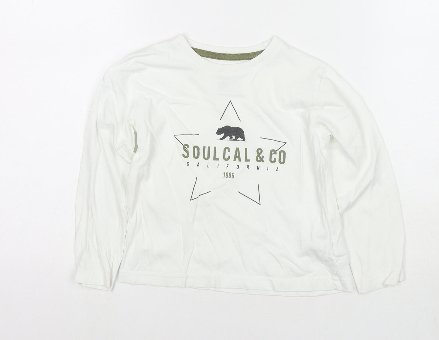 SoulCal&Co Boys White Cotton Basic T-Shirt Size 5-6 Years Round Neck Pullover - Logo