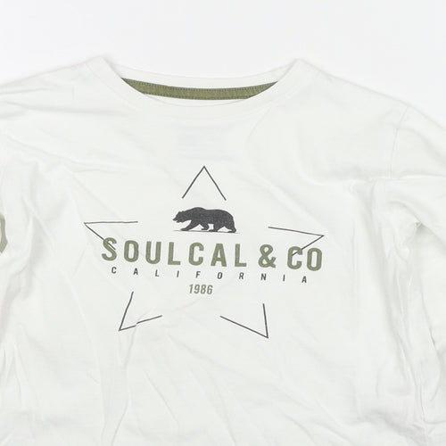 SoulCal&Co Boys White Cotton Basic T-Shirt Size 5-6 Years Round Neck Pullover - Logo