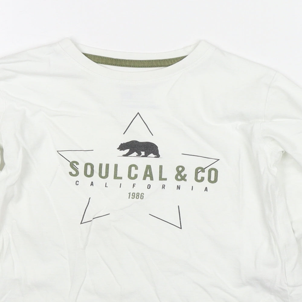 SoulCal&Co Boys White Cotton Basic T-Shirt Size 5-6 Years Round Neck Pullover - Logo