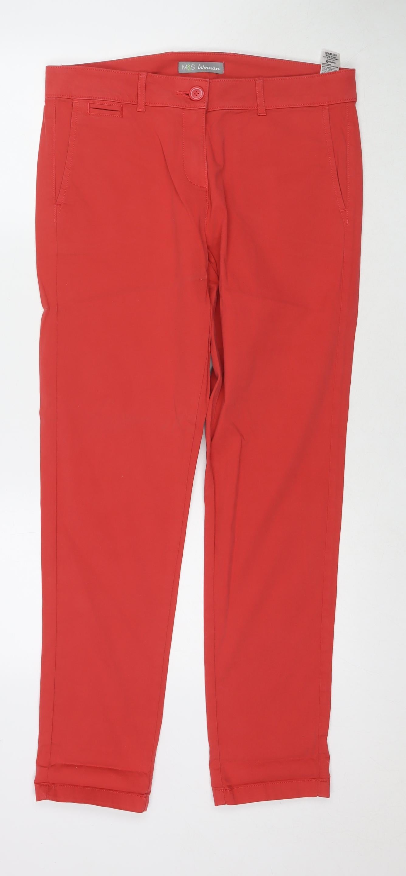 Marks and Spencer Womens Red Cotton Straight Jeans Size 12 L30 in Regular Zip