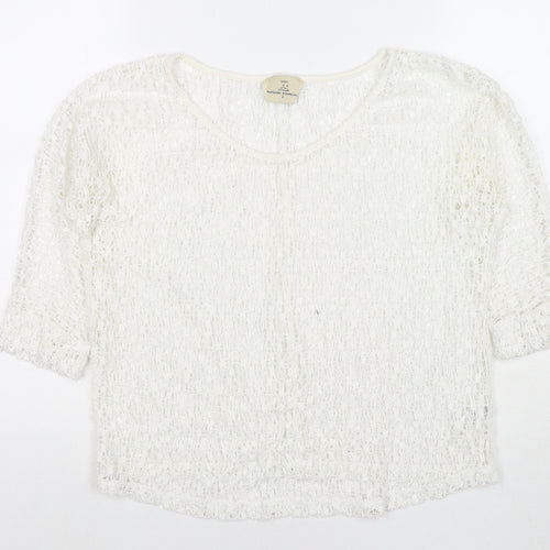NEXT Womens White Polyester Basic Blouse Size 6 Round Neck