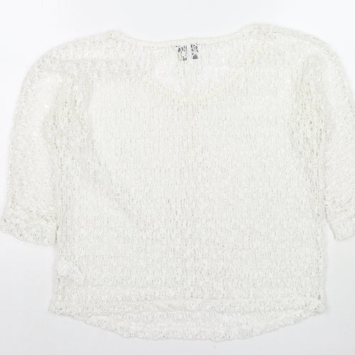 NEXT Womens White Polyester Basic Blouse Size 6 Round Neck