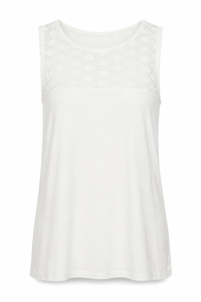 Front view of La Redoute women’s white cotton basic tank, size UK 10, round neck -, size UK 10-12