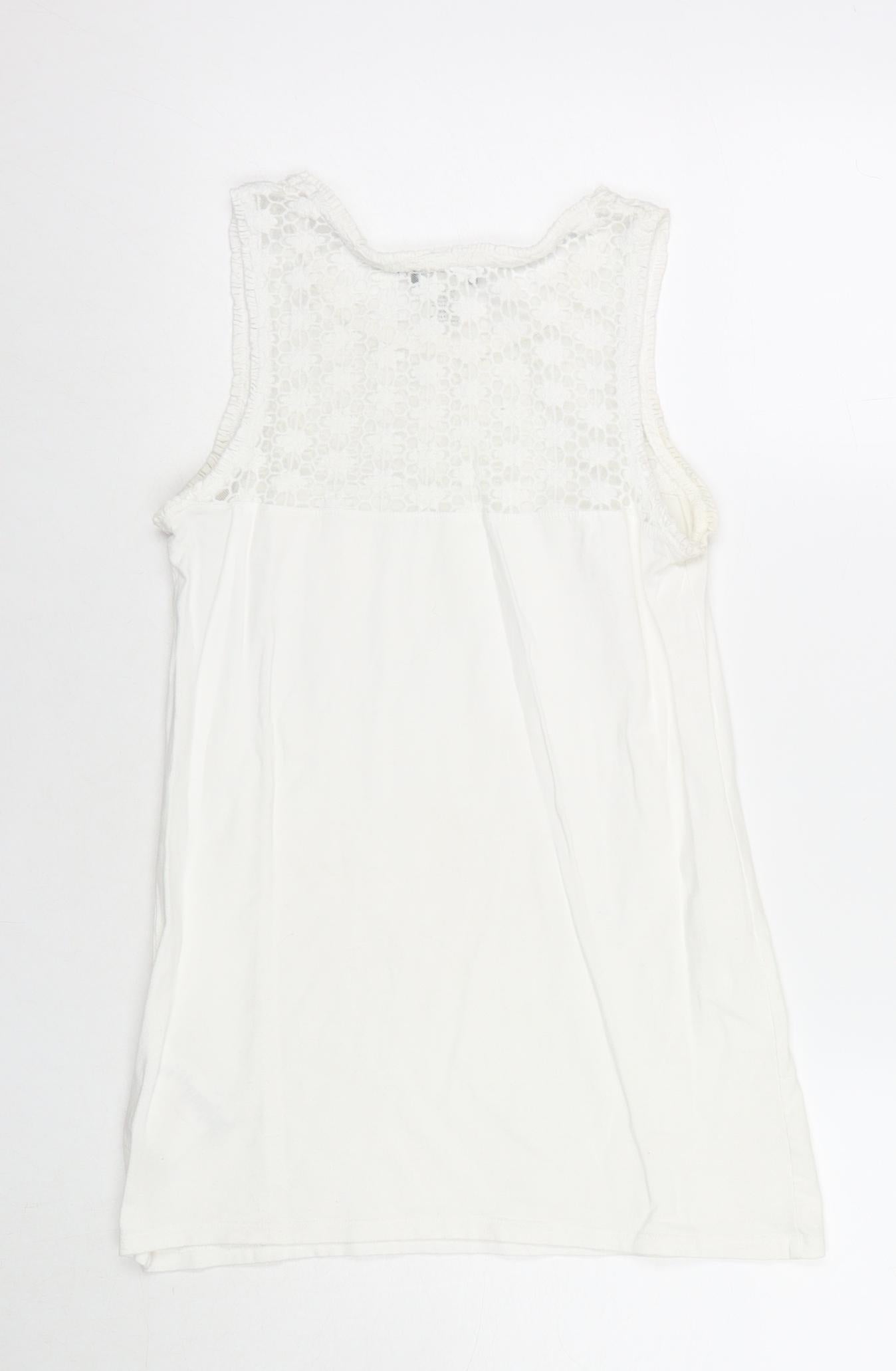 La Redoute Womens White Cotton Basic Tank Size 10 Round Neck - Size 10-12