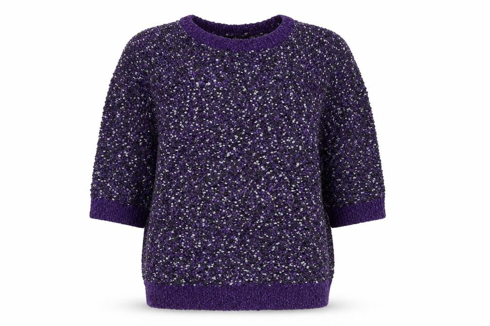 Front view of Bonmarché women’s purple round neck polyester jumper, size L
