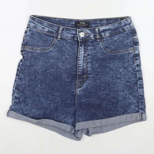Sinsay Womens Blue Cotton Mom Shorts Size L L3 in Regular Zip