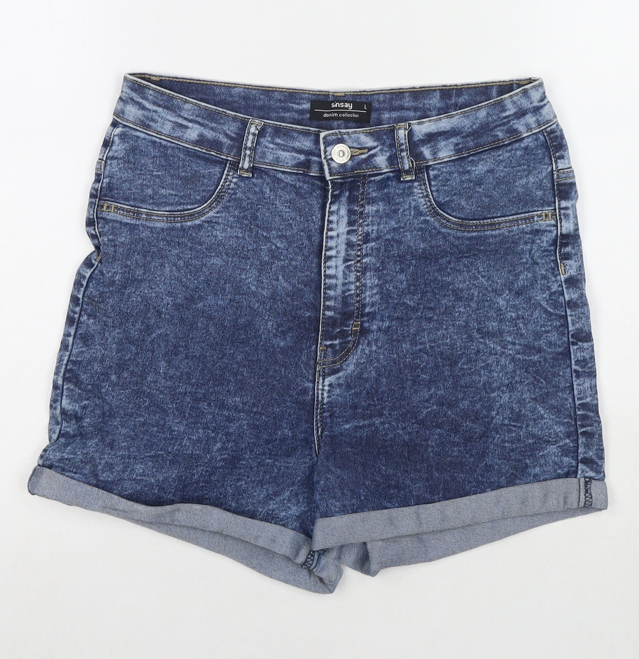 Sinsay Womens Blue Cotton Mom Shorts Size L L3 in Regular Zip
