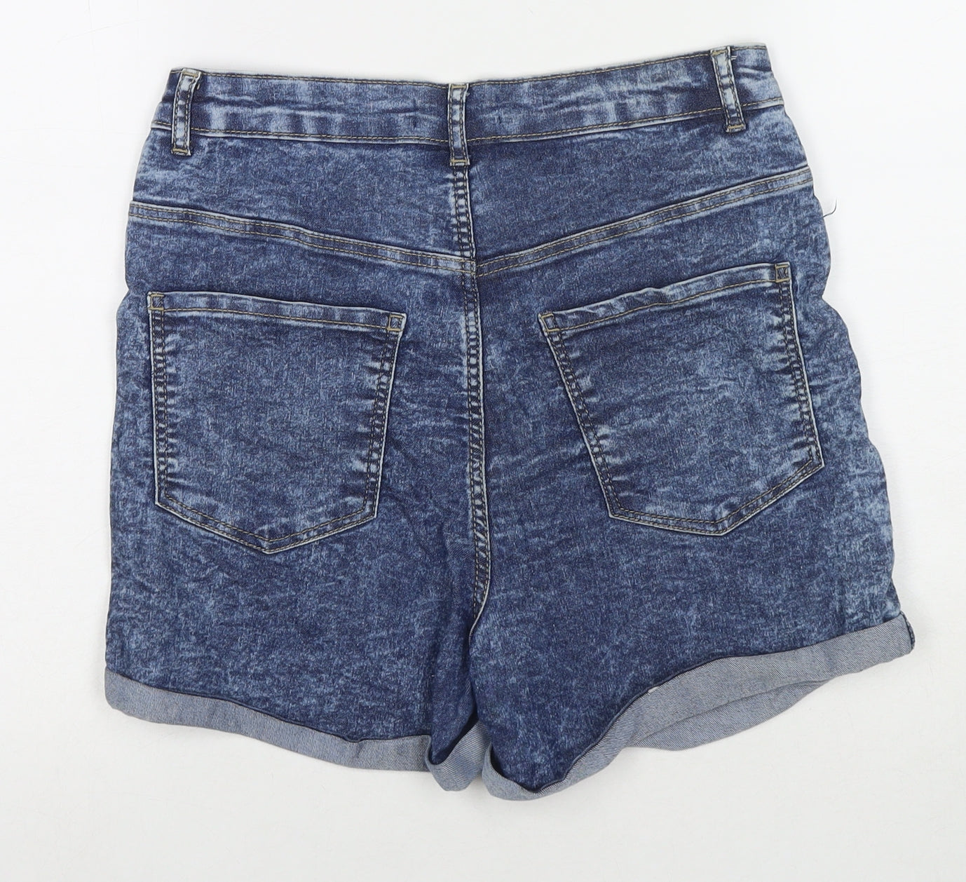 Sinsay Womens Blue Cotton Mom Shorts Size L L3 in Regular Zip