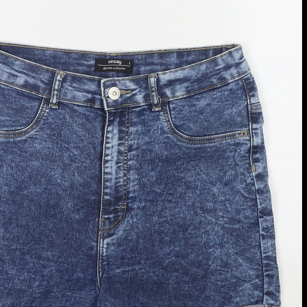 Sinsay Womens Blue Cotton Mom Shorts Size L L3 in Regular Zip