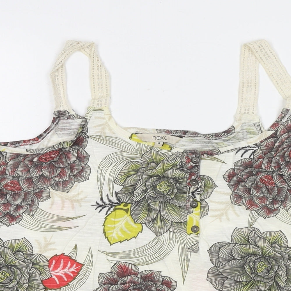 NEXT Womens Multicoloured Floral Cotton Basic Tank Size 14 Round Neck
