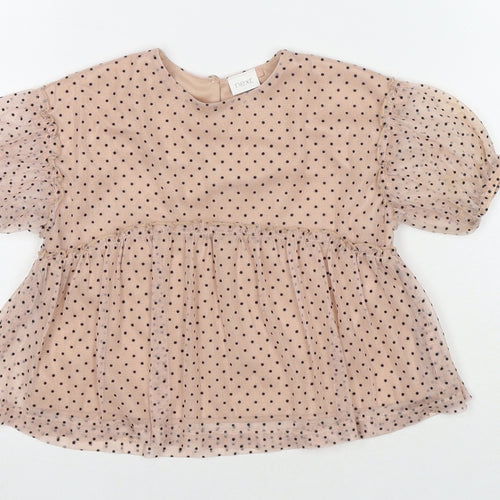 NEXT Girls Beige Polka Dot Polyester Basic Blouse Size 9-12 Months Round Neck Button