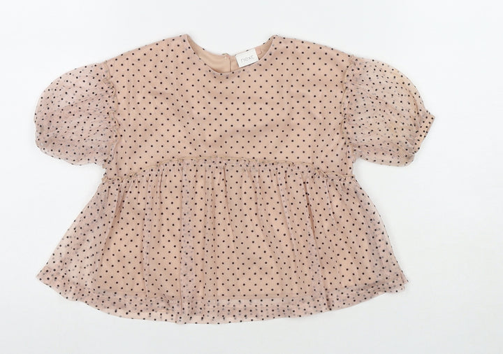 NEXT Girls Beige Polka Dot Polyester Basic Blouse Size 9-12 Months Round Neck Button