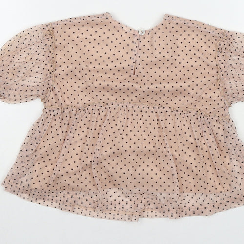 NEXT Girls Beige Polka Dot Polyester Basic Blouse Size 9-12 Months Round Neck Button