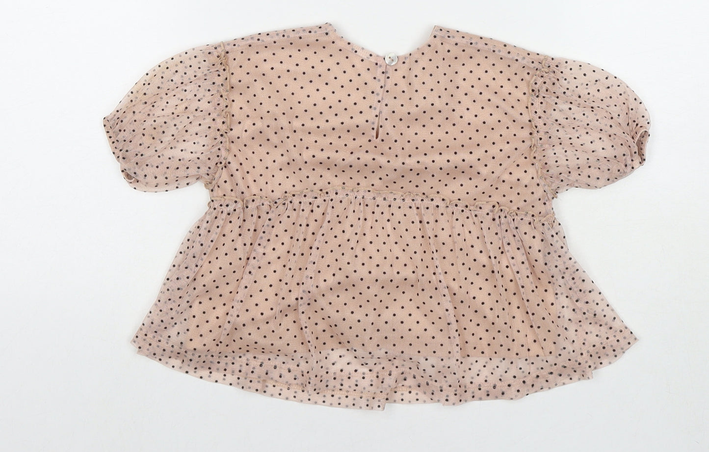 NEXT Girls Beige Polka Dot Polyester Basic Blouse Size 9-12 Months Round Neck Button