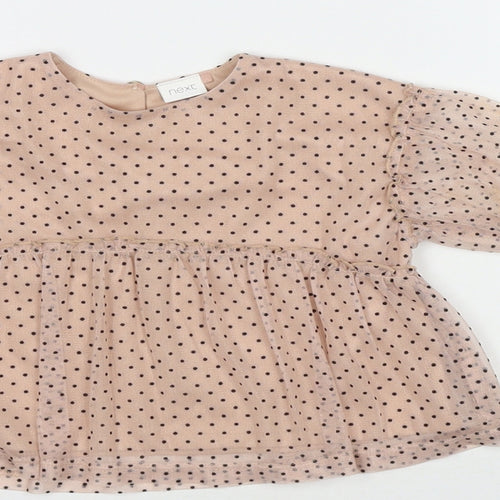 NEXT Girls Beige Polka Dot Polyester Basic Blouse Size 9-12 Months Round Neck Button