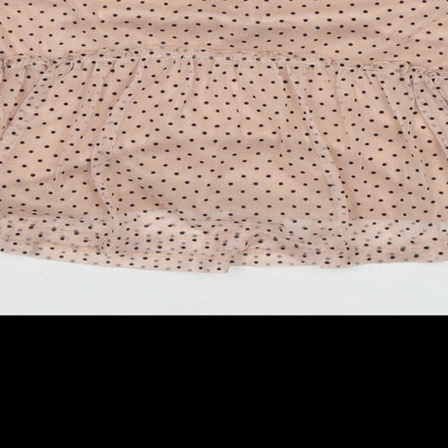 NEXT Girls Beige Polka Dot Polyester Basic Blouse Size 9-12 Months Round Neck Button