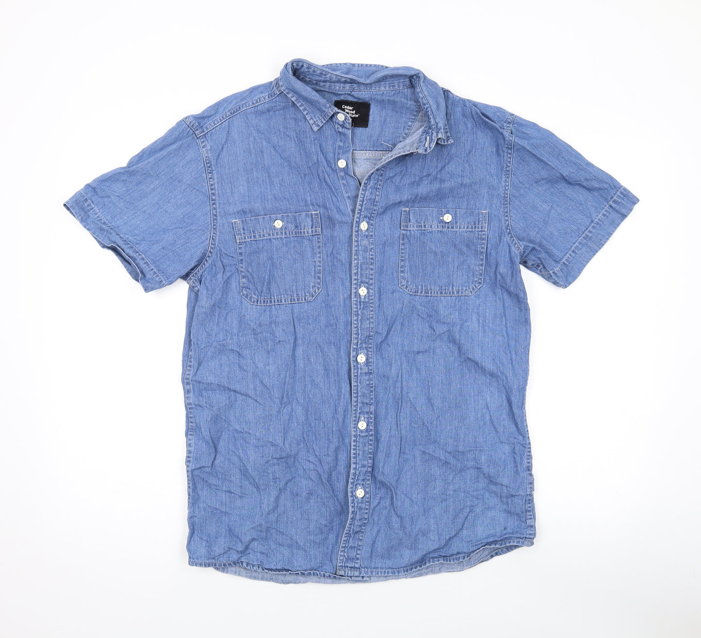 Cedar Wood State Mens Blue Cotton Button-Up Size M Collared Button