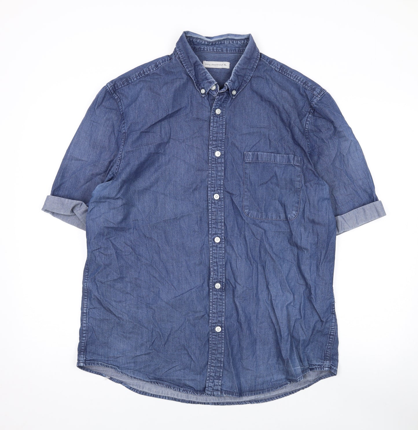 Cedar Wood State Mens Blue Cotton Button-Up Size XL Collared Button