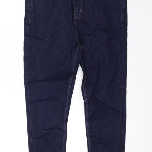 Marks and Spencer Womens Blue Cotton Skinny Jeans Size 14 L24 in Regular Zip
