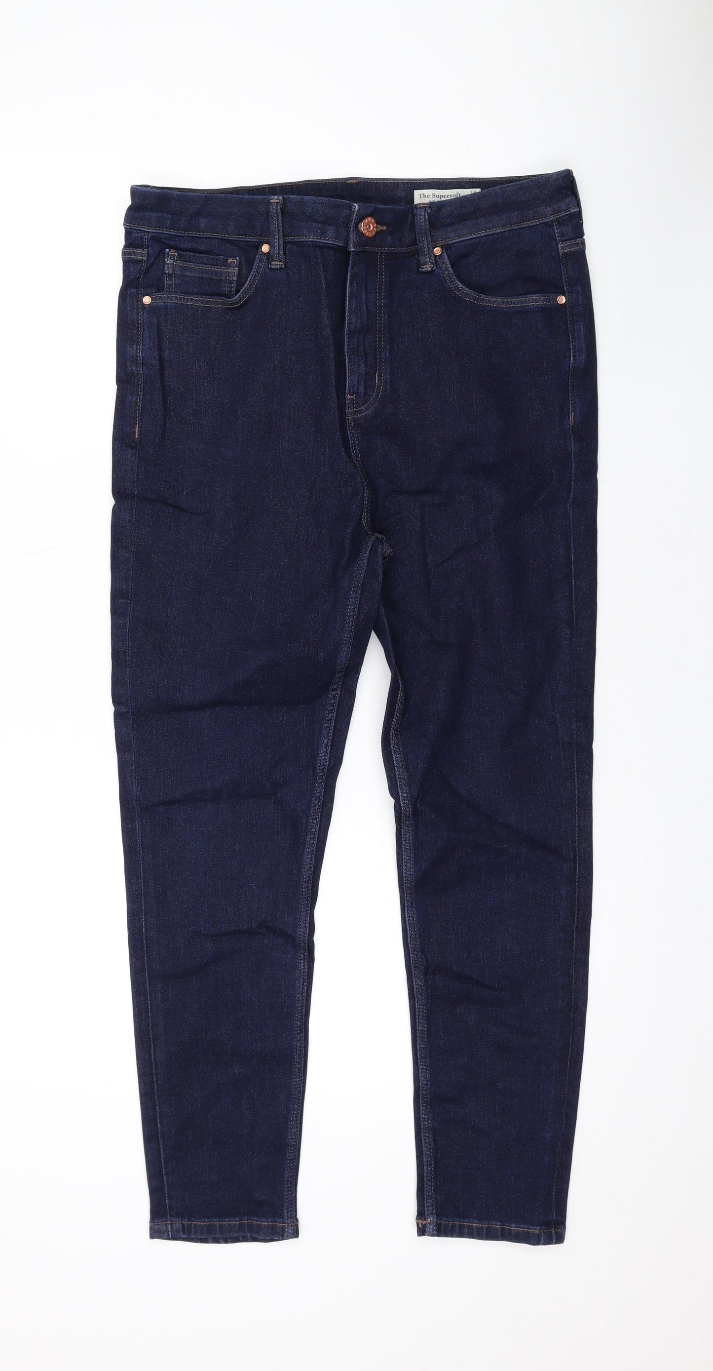 Marks and Spencer Womens Blue Cotton Skinny Jeans Size 14 L24 in Regular Zip