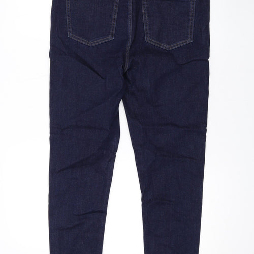 Marks and Spencer Womens Blue Cotton Skinny Jeans Size 14 L24 in Regular Zip