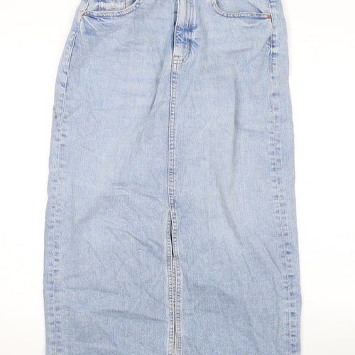 Marks and Spencer Womens Blue Cotton Straight & Pencil Skirt Size 10 Zip