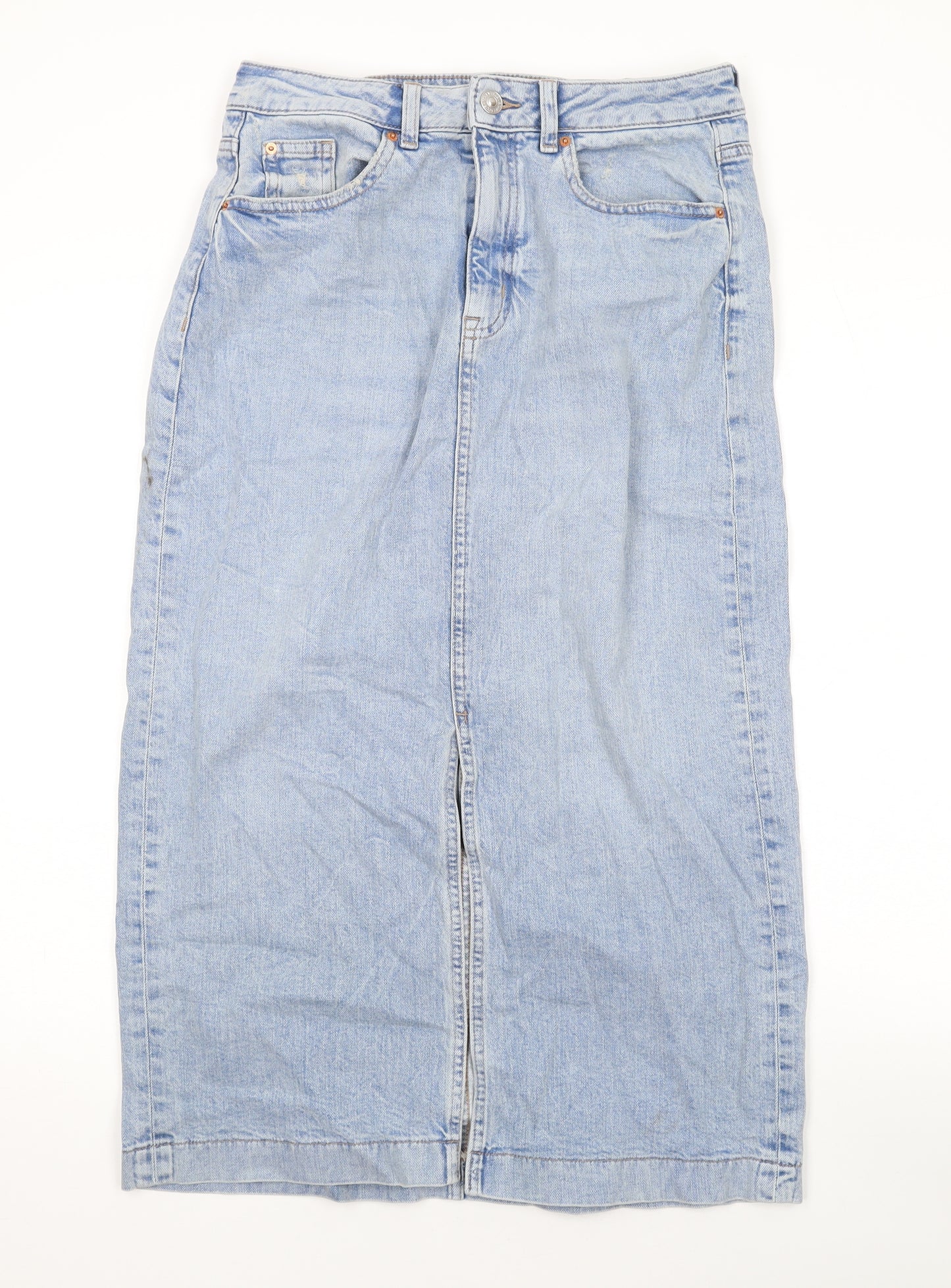 Marks and Spencer Womens Blue Cotton Straight & Pencil Skirt Size 10 Zip