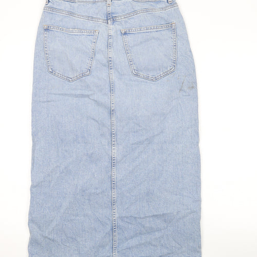 Marks and Spencer Womens Blue Cotton Straight & Pencil Skirt Size 10 Zip
