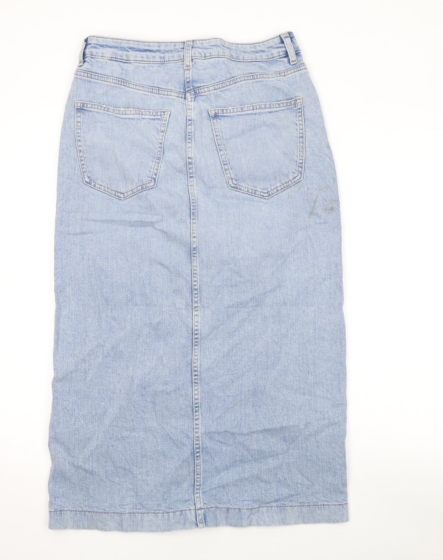 Marks and Spencer Womens Blue Cotton Straight & Pencil Skirt Size 10 Zip