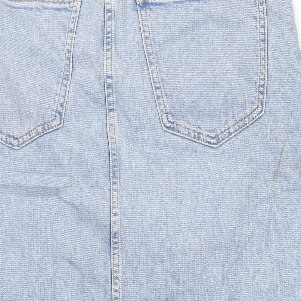Marks and Spencer Womens Blue Cotton Straight & Pencil Skirt Size 10 Zip