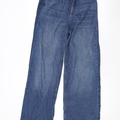 Marks and Spencer Womens Blue Cotton Wide-Leg Jeans Size 10 L32 in Regular Zip
