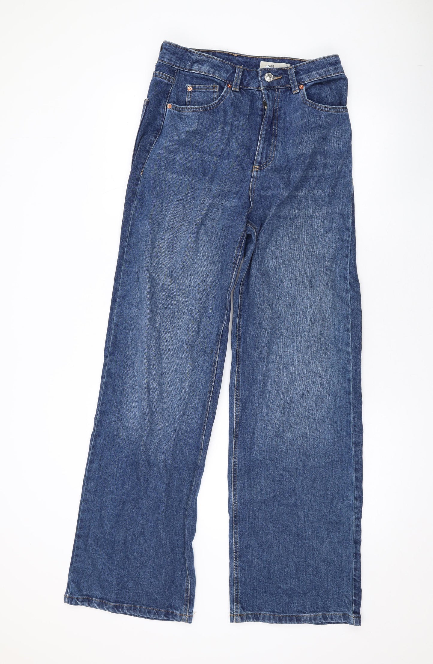 Marks and Spencer Womens Blue Cotton Wide-Leg Jeans Size 10 L32 in Regular Zip