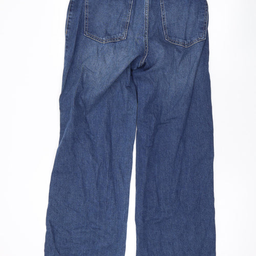 Marks and Spencer Womens Blue Cotton Wide-Leg Jeans Size 10 L32 in Regular Zip