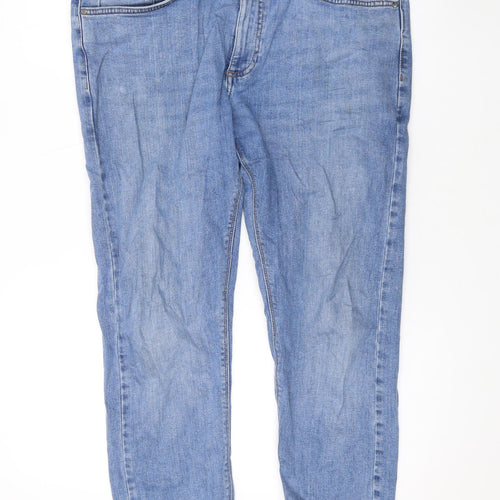 Marks and Spencer Womens Blue Cotton Straight Jeans Size 34 in L26 in Regular Zip