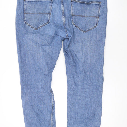 Marks and Spencer Womens Blue Cotton Straight Jeans Size 34 in L26 in Regular Zip