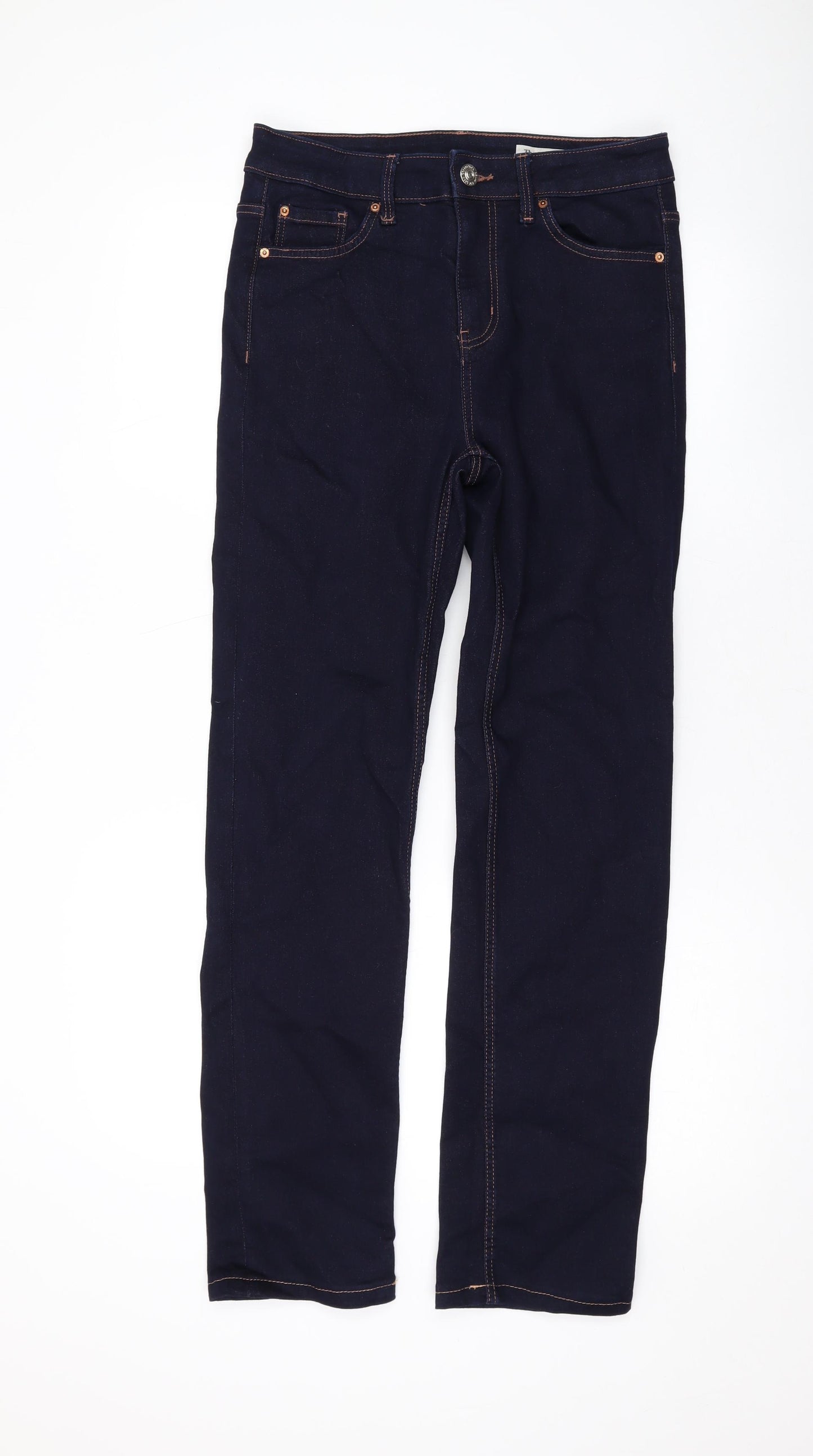Marks and Spencer Womens Blue Cotton Straight Jeans Size 10 L28 in Regular Zip