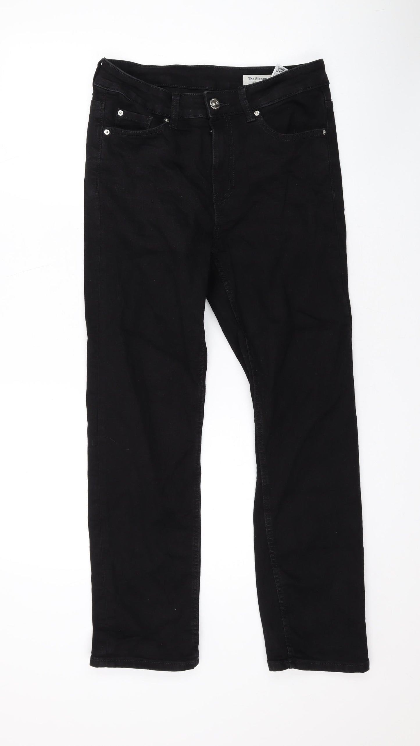 Marks and Spencer Womens Black Cotton Straight Jeans Size 12 L27 in Regular Zip