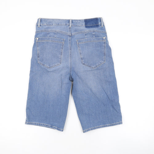 Marks and Spencer Womens Blue Cotton Basic Shorts Size 10 L11 in Regular Zip
