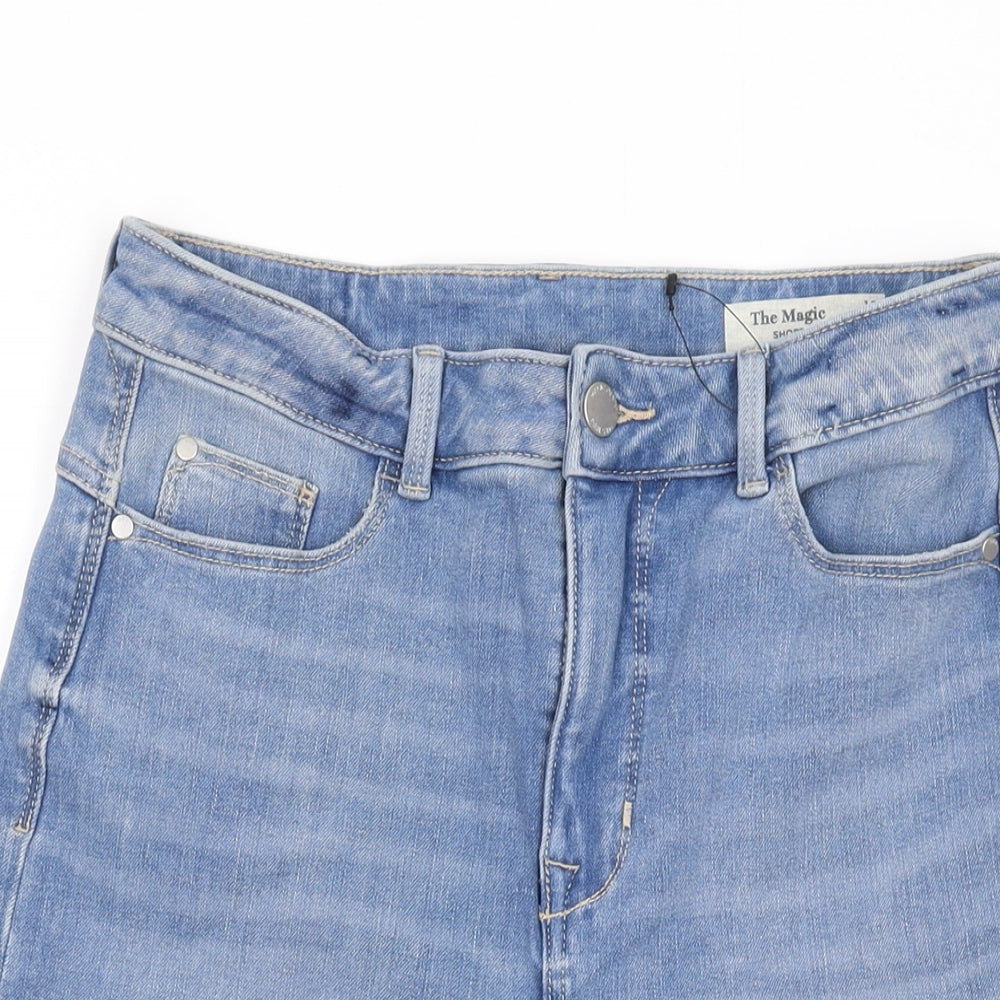 Marks and Spencer Womens Blue Cotton Basic Shorts Size 10 L11 in Regular Zip