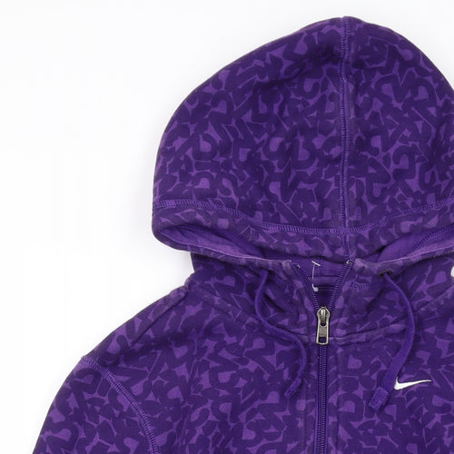 Nike Womens Purple Geometric Cotton Full Zip Hoodie Size S Zip