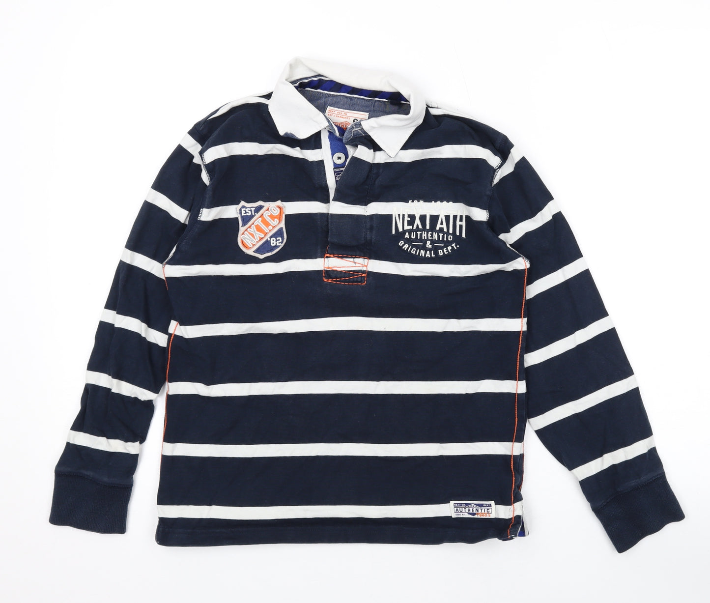 NEXT Boys Blue Striped Cotton Basic Button-Up Size 11 Years Collared Button