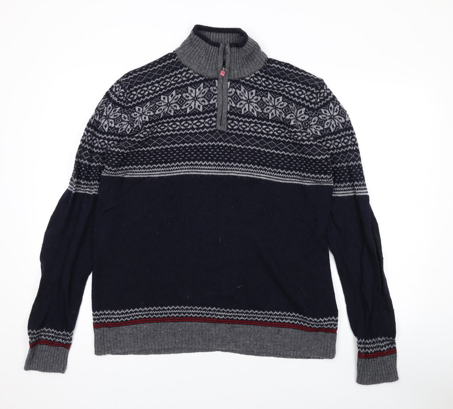 Marks and Spencer Mens Blue Mock Neck Geometric Wool Pullover Jumper Size L Long Sleeve