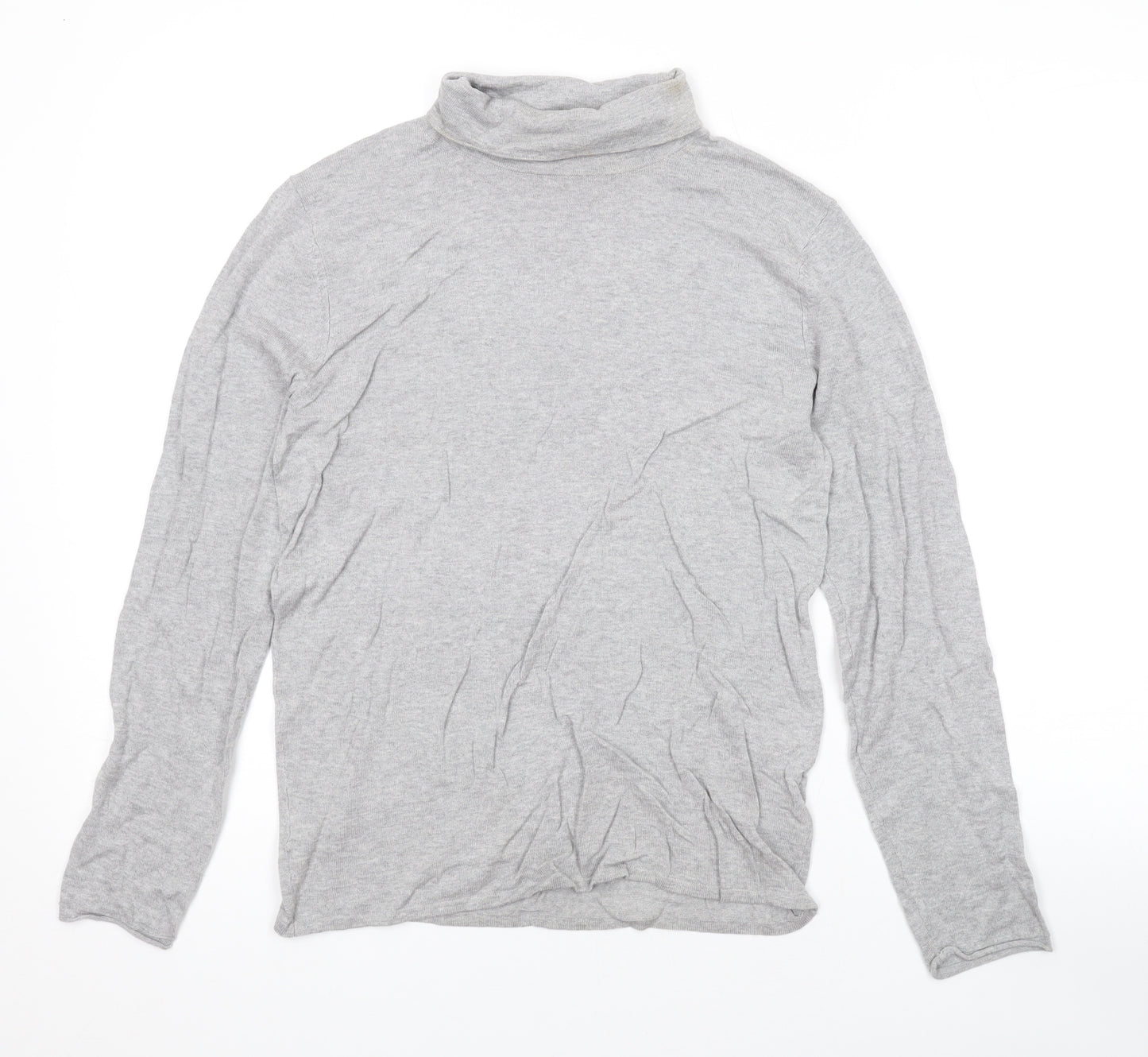 Marks and Spencer Womens Grey Roll Neck Cotton Pullover Jumper Size 12