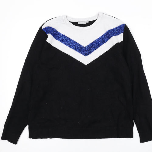 Fransa Womens Black Round Neck Geometric Viscose Pullover Jumper Size M