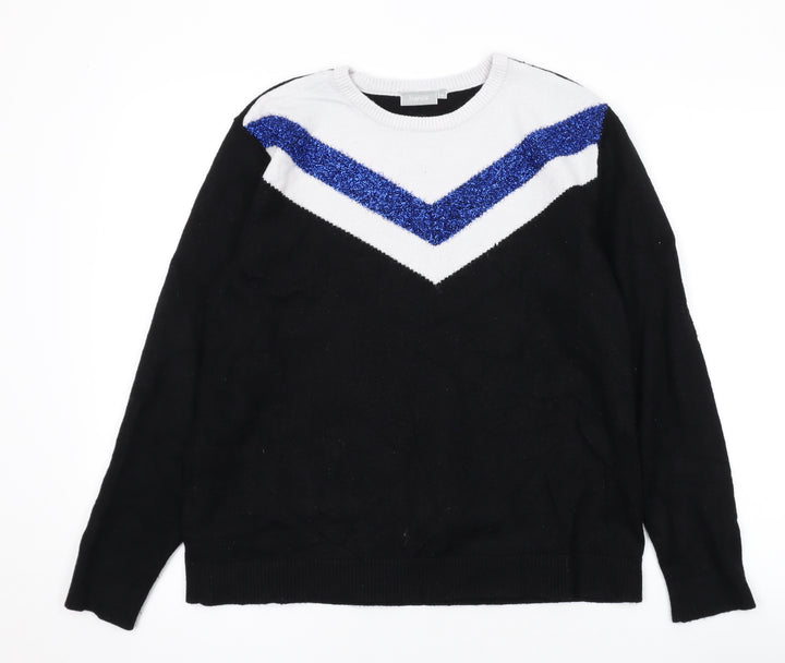 Fransa Womens Black Round Neck Geometric Viscose Pullover Jumper Size M